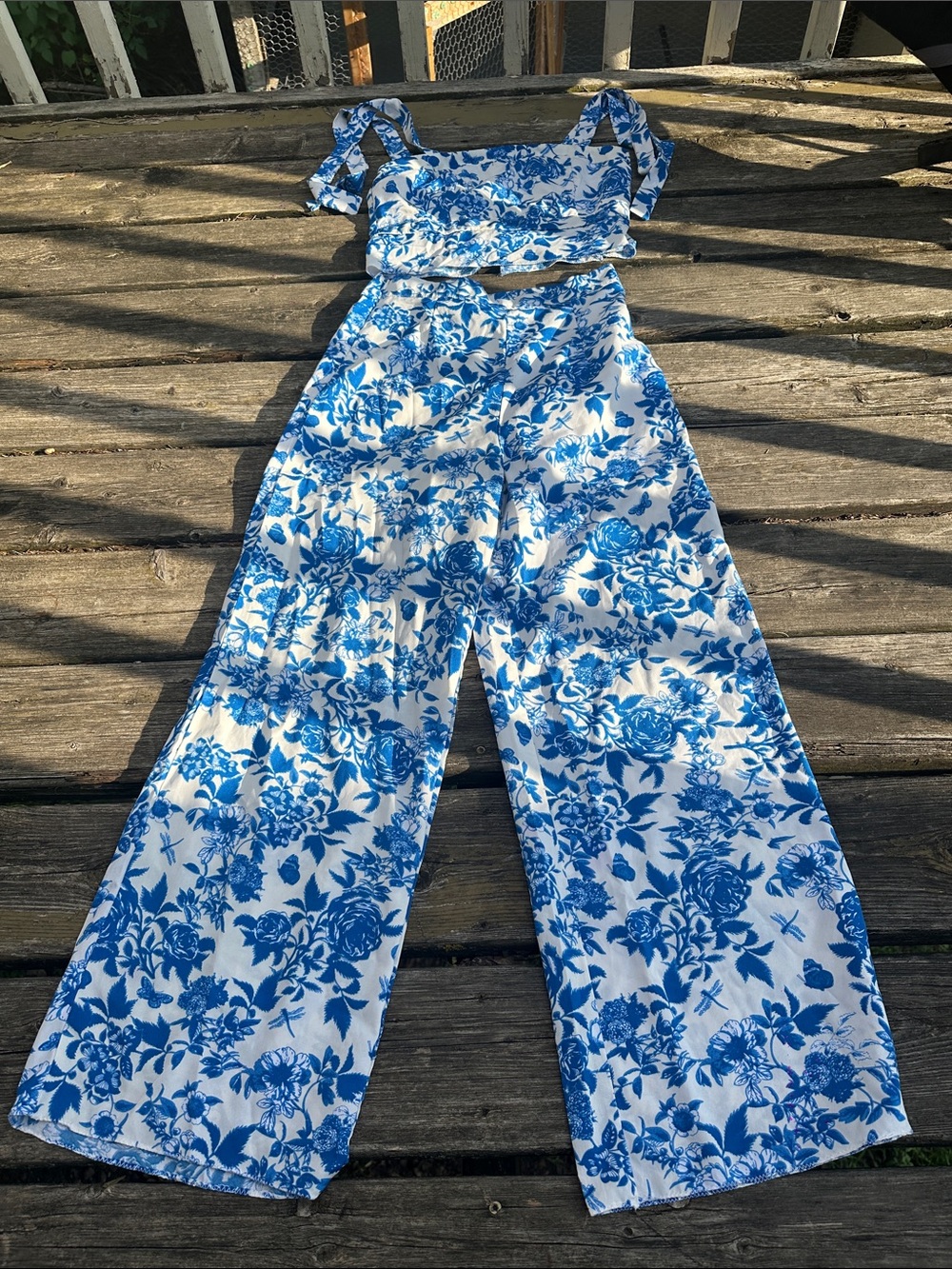 Blue Floral Wide-Leg Jumpsuit